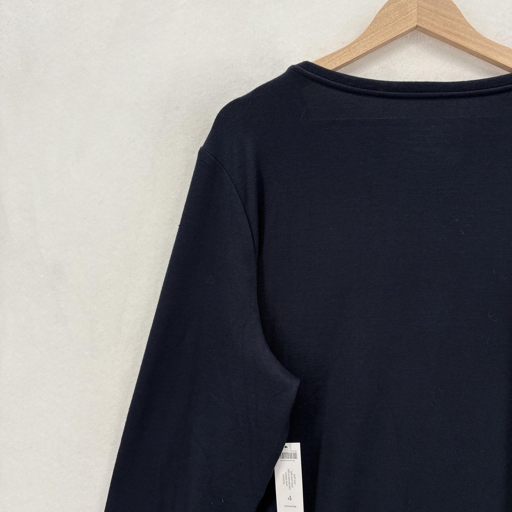 Chico's Ultimate Tee Shirt Womens XXL Navy Blue Soft Knit Long Sleeve Tunic Top - Picture 10 of 12